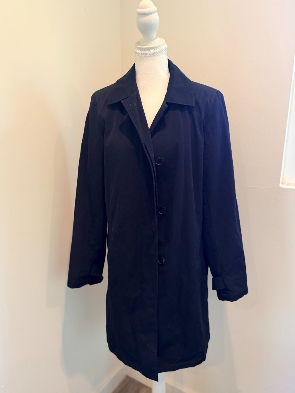 New York & Company Black Button-Front Trench Car Coat - Size S